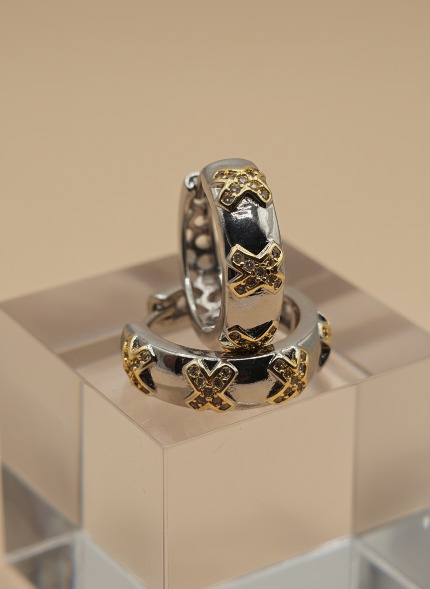Silver and Gold X hoops earrings