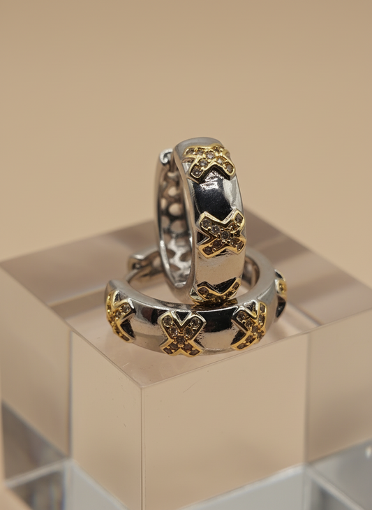 Silver and Gold X hoops earrings