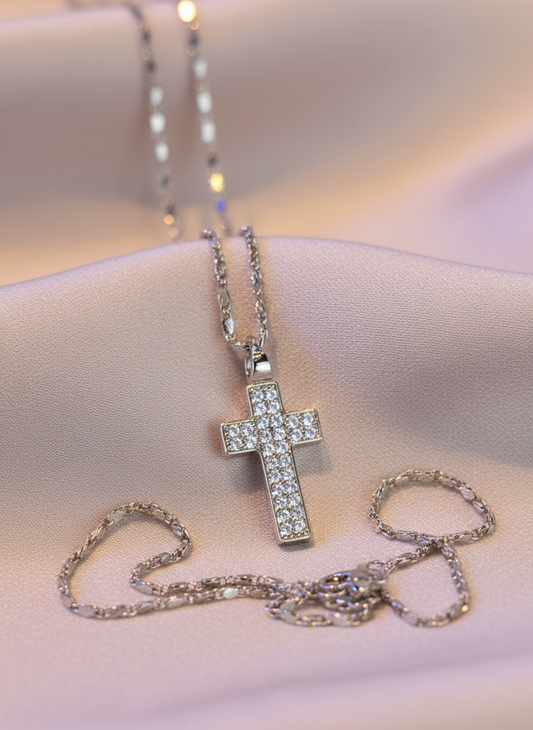 Cross silver zirconia necklace silver plated baño de plata