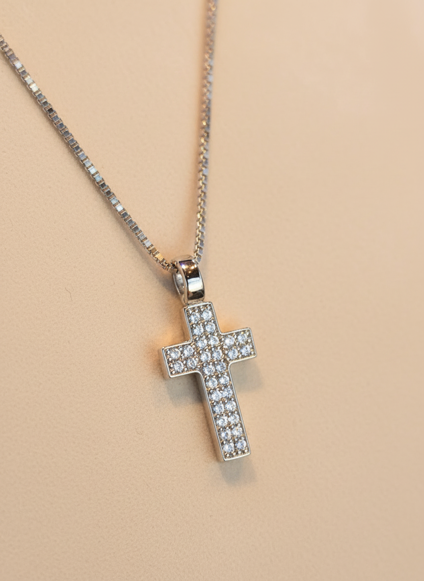 Cross silver zirconia necklace silver plated baño de plata