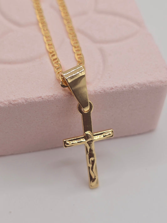 Small cross 14K laminated gold Cadena en Oro Brasilero diseno de crucifijo pequeno - Fui Fuiu Jewelry