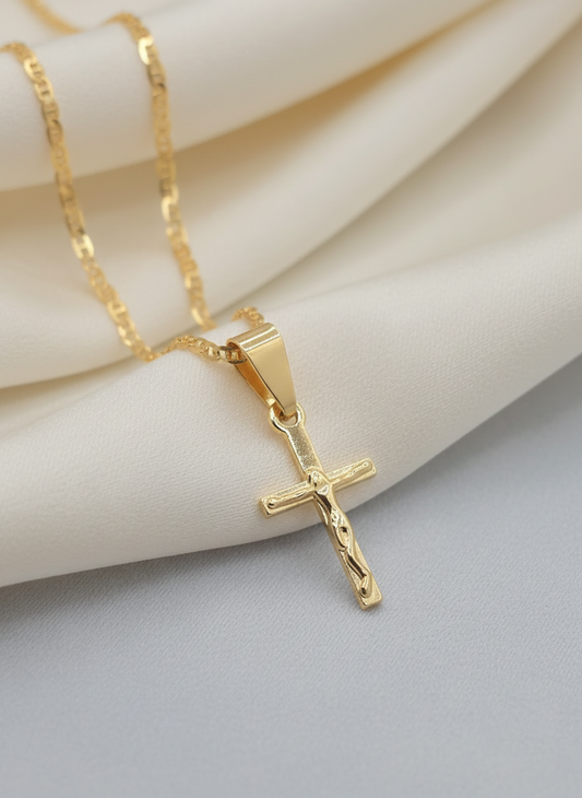 Small cross Gold Filled 14K laminated gold Cadena en Oro Brasilero diseno de crucifijo pequeno