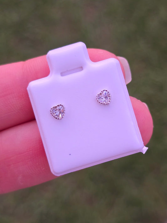 Crystal wrinkled heart Studs Sterling Silver corazon de cristal de plata 925 topitos aretes