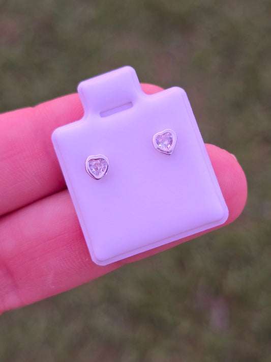 Crystal heart Studs Sterling Silver corazon de cristal de plata 925 topitos aretes