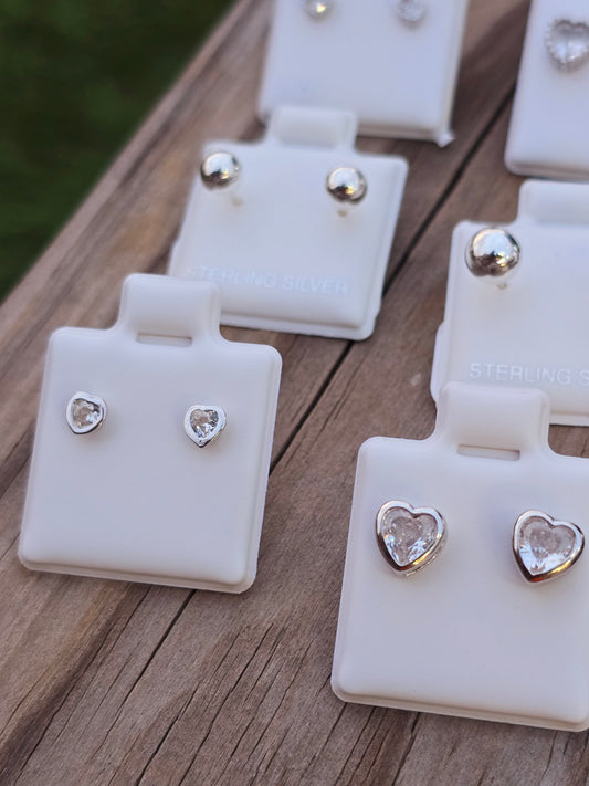 Crystal heart Studs Sterling Silver corazon de cristal de plata 925 topitos aretes