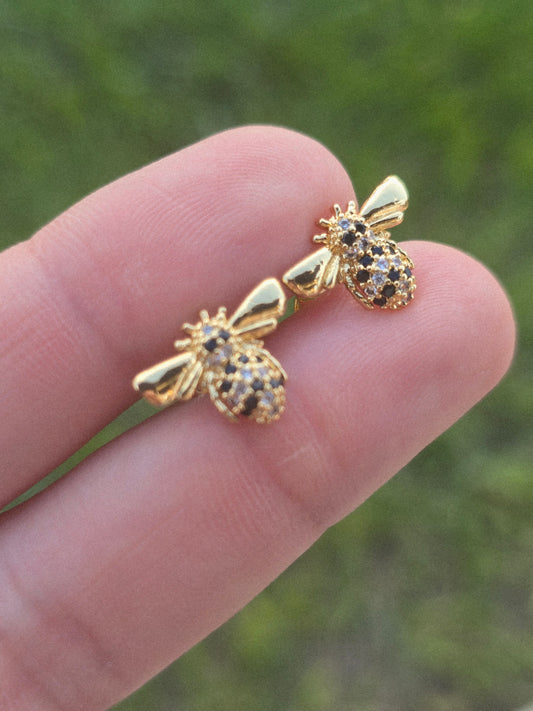 Bees studs crystal aretes de abejas aretes earrings gold plated 18K