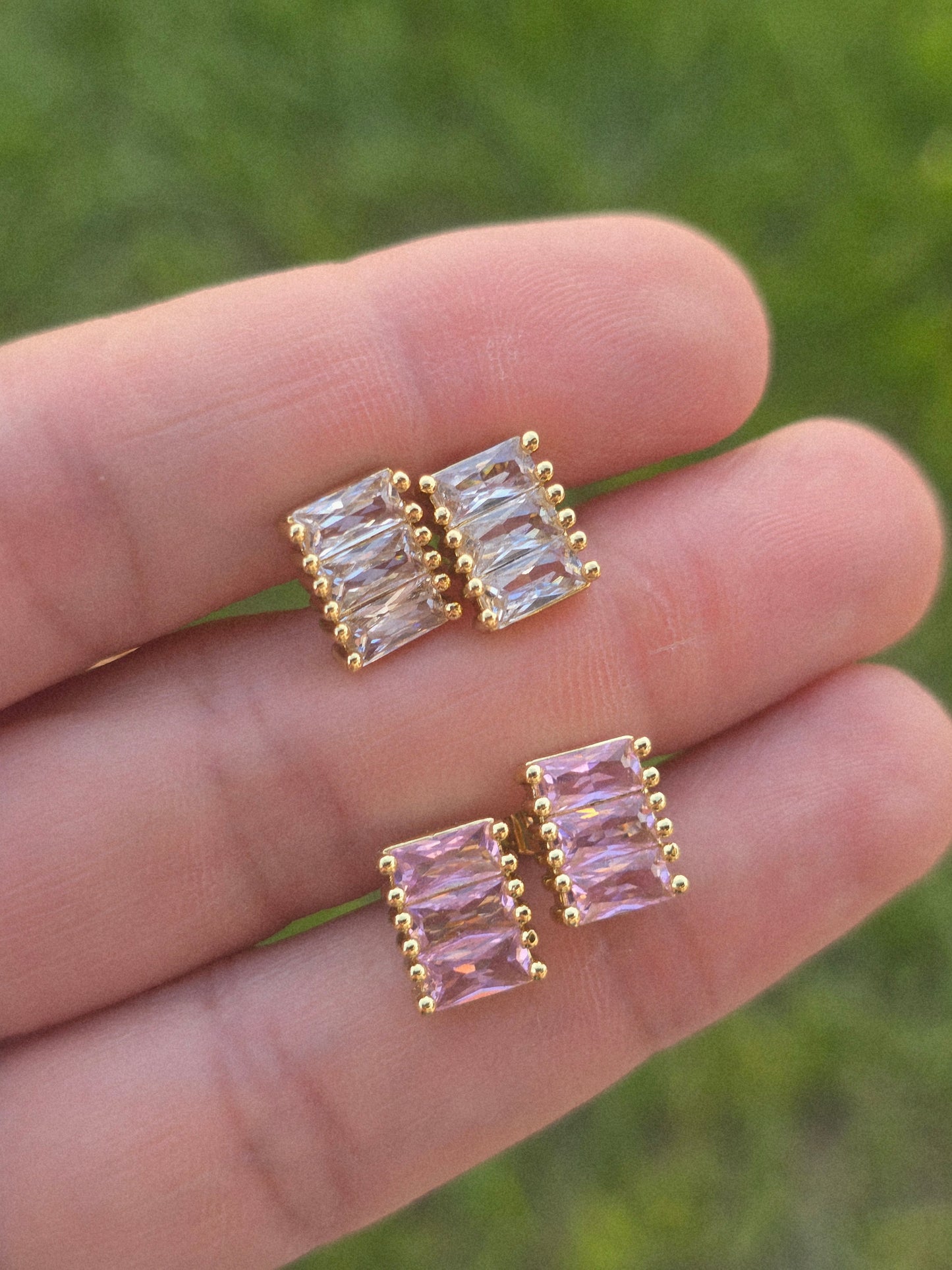 Little square of crystal studs gold plated 18K earrings