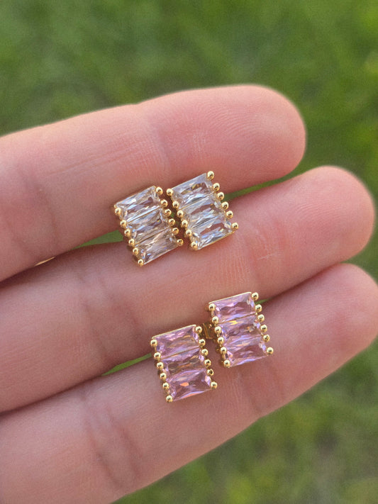 Little square of crystal studs gold plated 18K earrings