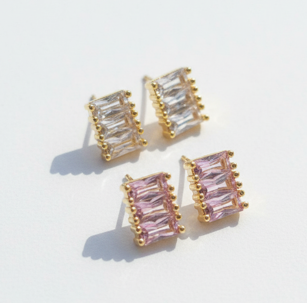 Little square of crystal studs gold plated 18K earrings