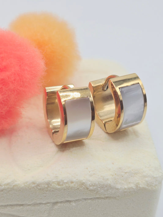 Aretes earring hoops golden stainless steel dorados zarcillos con nacar