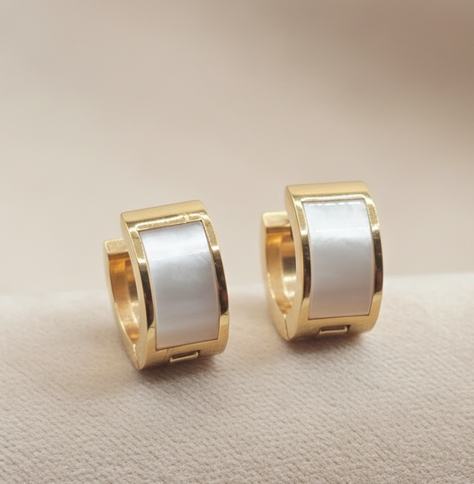 Aretes earring hoops golden stainless steel dorados zarcillos con nacar