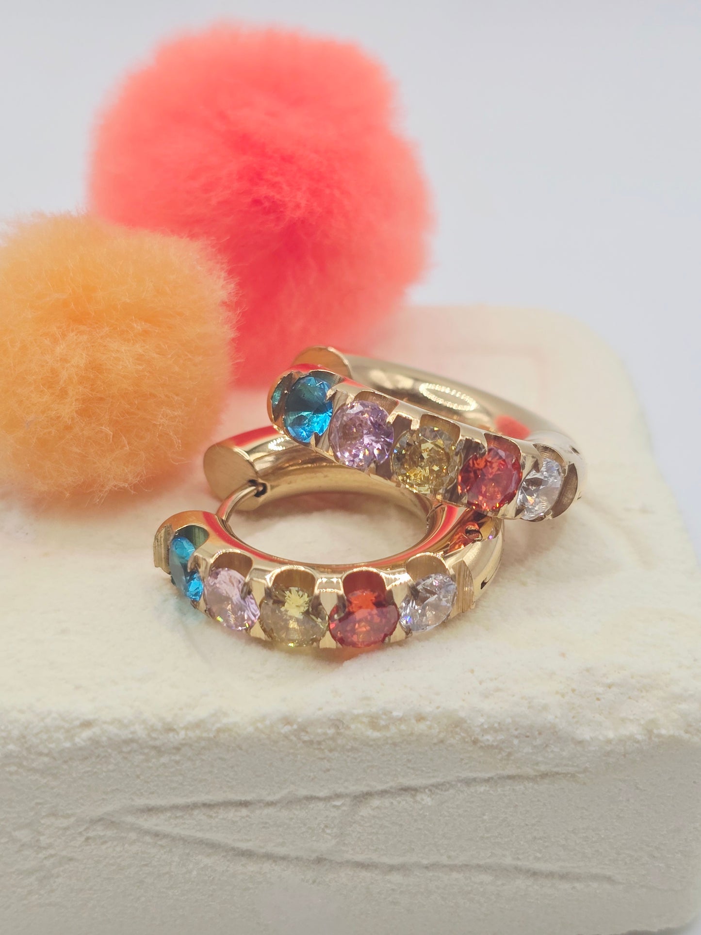 Aretes earring hoops golden stainless steel dorados zarcillos chunky colorfully - Fui Fuiu Jewelry