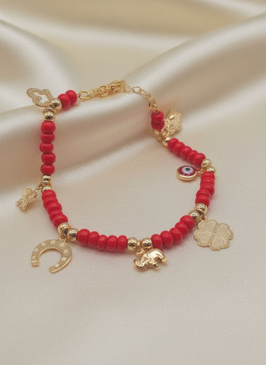 Lucky chamrs bracletes brasilian gold 14K pulsera dijes de la suerte en Oro Laminado 14K - Fui Fuiu Jewelry