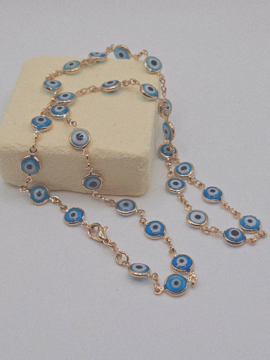 Evil Eyes necklace 14k Brasilian Gold cadena de ojos turcos en Oro Laminado 14K