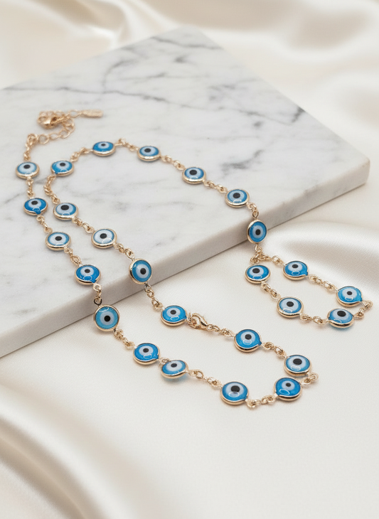 Evil Eyes necklace 14k Brasilian Gold cadena de ojos turcos en Oro Laminado 14K
