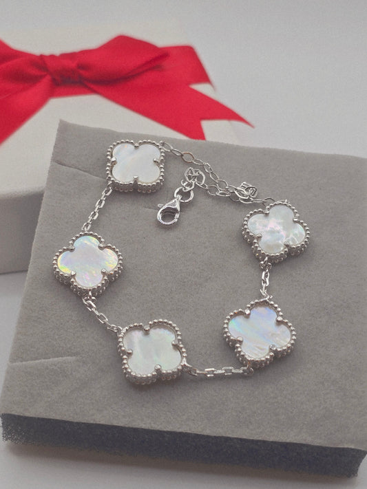 Bracelets sterling silver 4 leaves flowers pulsera en plata 925 flor de 4 hojas oro