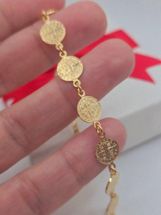 St Benedict bracelet Brasilian Gold San Benito pulsera Oro Brasilero 14K