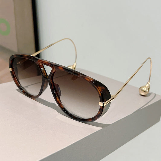 New double-beam built-in beaded fashionable sunglasses, personalized aviator sunglasses, uni sunglasses
