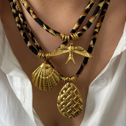 European And American Style Women's Jewelry Niche Geometric Pendant Design Leopard Print Rope Necklace
