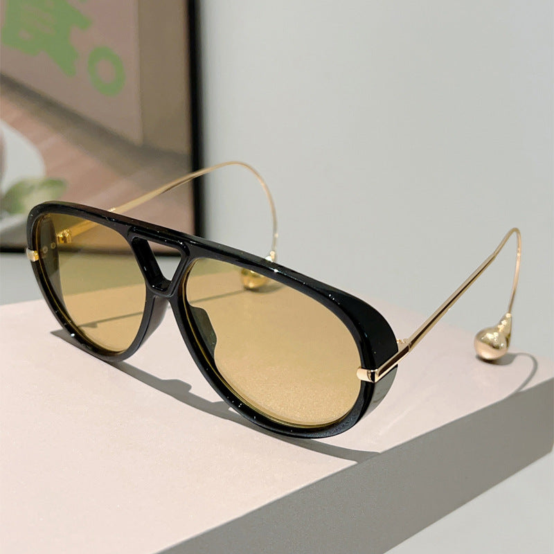 New double-beam built-in beaded fashionable sunglasses, personalized aviator sunglasses, uni sunglasses
