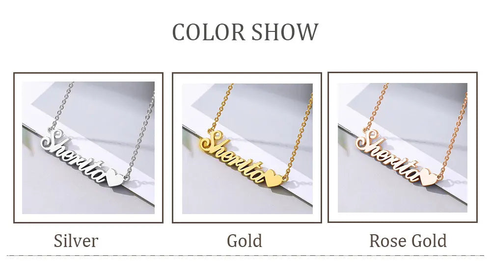 Custom Name with Heart Necklace for Women Stainless Steel Jewelry  Personalized Letter Pendant Gold Chains Choker Christmas Gift - Fui Fuiu Jewelry