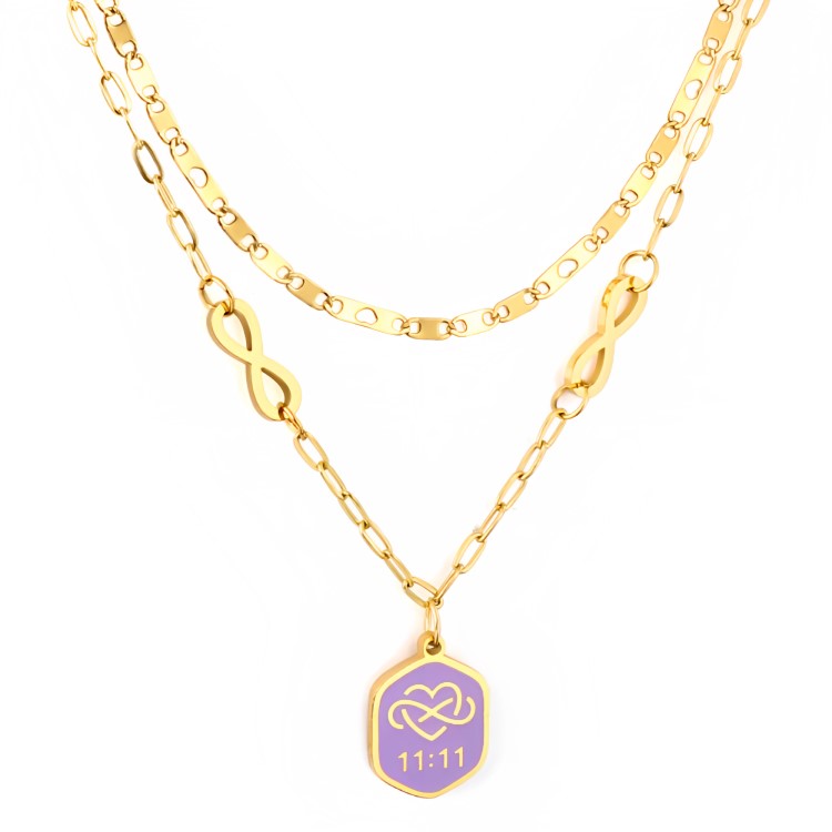 Purple 11:11 pendant double chain necklace