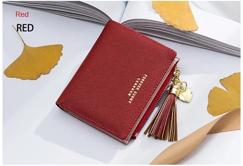 Women's Fashion Wallets Tassel Short Wallet For Woman Zipper Mini rfid Coin Purse Ladies Small Wallet Female Leather Card Holder