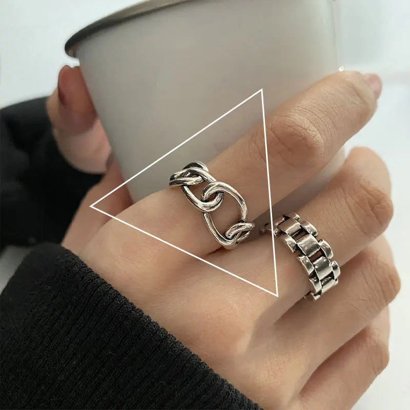 Sam Panda 925 Sterling Silver Rings For Women Men Fine Jewelry Finger Adjustable Open Vintage Chain Ring For Party Birthday Gift