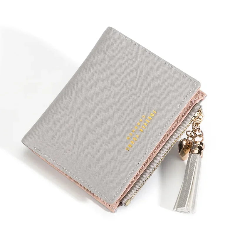 Women's Fashion Wallets Tassel Short Wallet For Woman Zipper Mini rfid Coin Purse Ladies Small Wallet Female Leather Card Holder