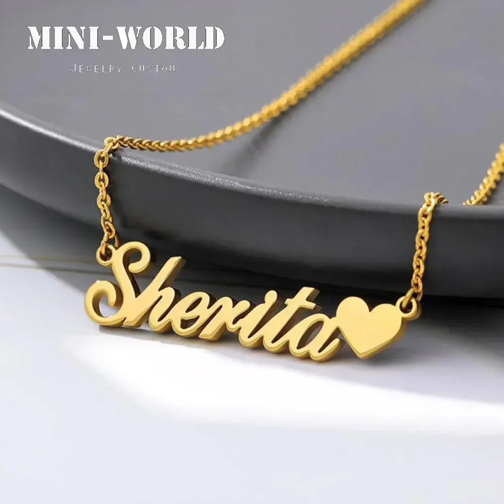 Custom Name with Heart Necklace for Women Stainless Steel Jewelry  Personalized Letter Pendant Gold Chains Choker Christmas Gift - Fui Fuiu Jewelry