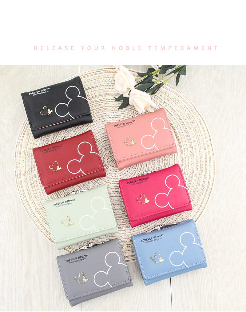 New Women's Wallet Cute Cartoon Letter Printed Students Coin Purse Triple Fold Short Style Wallets for Women Girls Handheld Bags