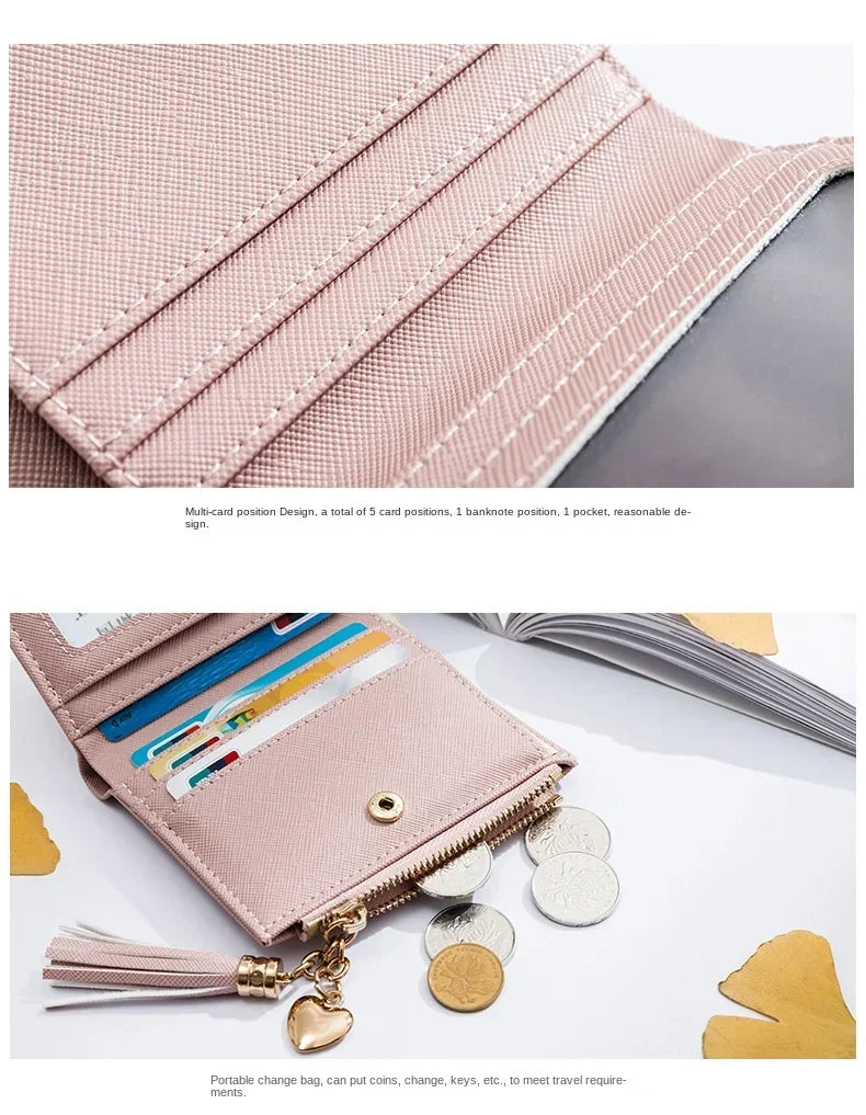 Women's Fashion Wallets Tassel Short Wallet For Woman Zipper Mini rfid Coin Purse Ladies Small Wallet Female Leather Card Holder