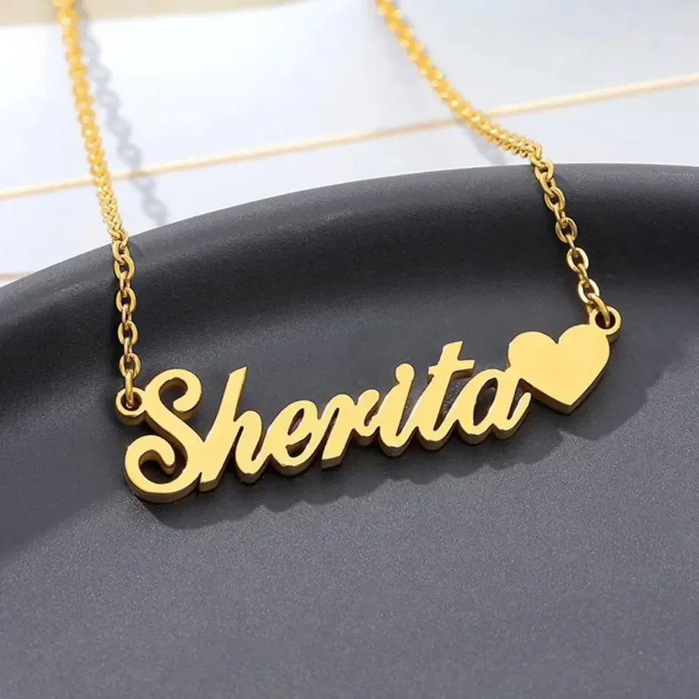 Custom Name with Heart Necklace for Women Stainless Steel Jewelry  Personalized Letter Pendant Gold Chains Choker Christmas Gift - Fui Fuiu Jewelry