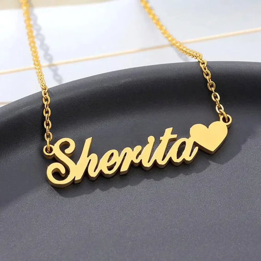 Custom Name with Heart Necklace for Women Stainless Steel Jewelry  Personalized Letter Pendant Gold Chains Choker Christmas Gift - Fui Fuiu Jewelry