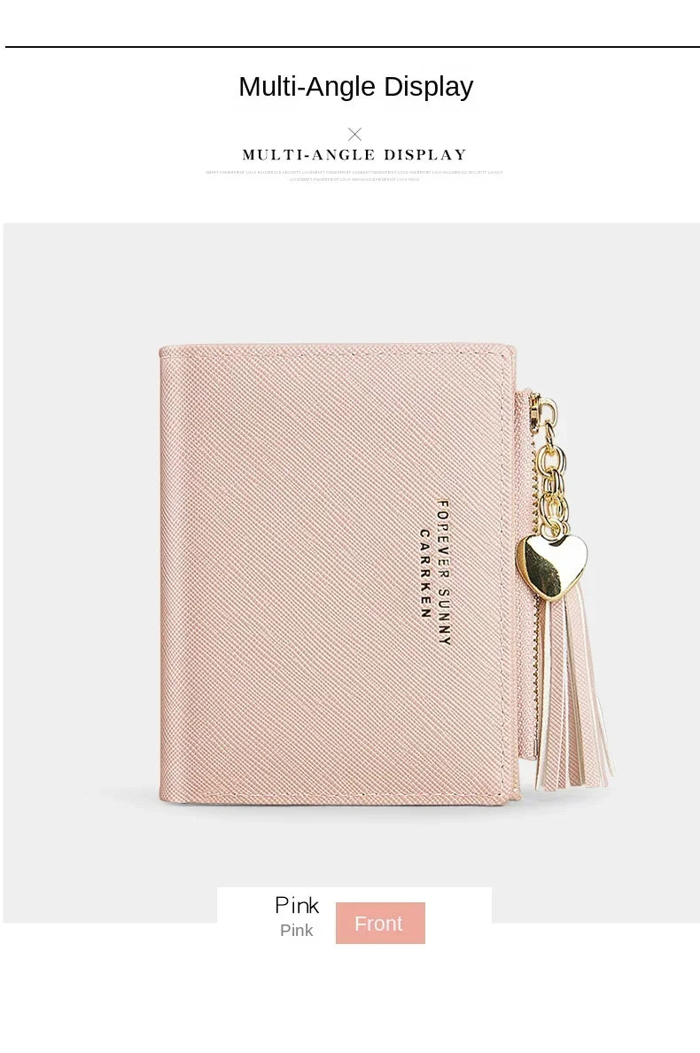 Women's Fashion Wallets Tassel Short Wallet For Woman Zipper Mini rfid Coin Purse Ladies Small Wallet Female Leather Card Holder