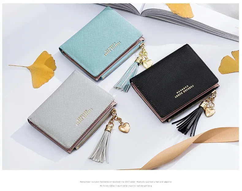 Women's Fashion Wallets Tassel Short Wallet For Woman Zipper Mini rfid Coin Purse Ladies Small Wallet Female Leather Card Holder
