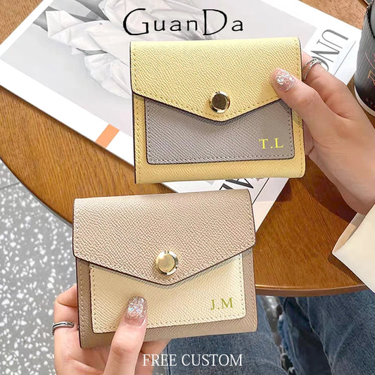 Luxury Designer Short Wallet For Woman Genuine Leather Custom Initials Card Holder Fashion Brand Lady Cow Leather Coin Purse