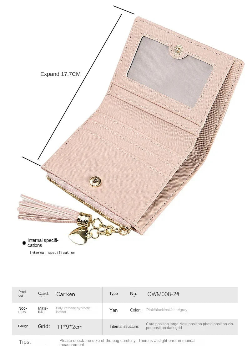 Women's Fashion Wallets Tassel Short Wallet For Woman Zipper Mini rfid Coin Purse Ladies Small Wallet Female Leather Card Holder