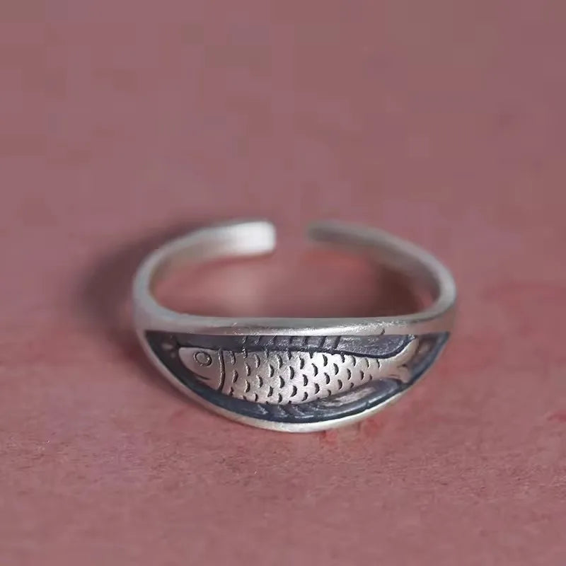 Sam Panda 925 Sterling Silver Rings For Women Men Fine Jewelry Finger Adjustable Open Vintage Chain Ring For Party Birthday Gift