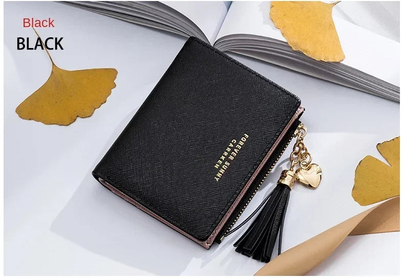 Women's Fashion Wallets Tassel Short Wallet For Woman Zipper Mini rfid Coin Purse Ladies Small Wallet Female Leather Card Holder
