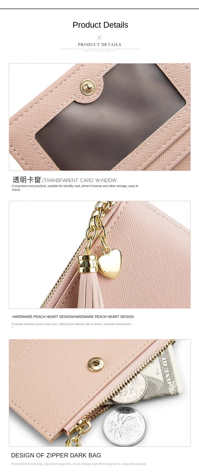 Women's Fashion Wallets Tassel Short Wallet For Woman Zipper Mini rfid Coin Purse Ladies Small Wallet Female Leather Card Holder