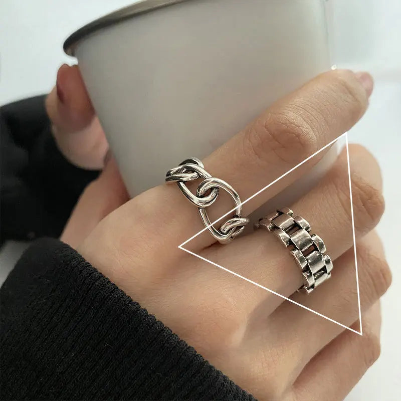 Sam Panda 925 Sterling Silver Rings For Women Men Fine Jewelry Finger Adjustable Open Vintage Chain Ring For Party Birthday Gift