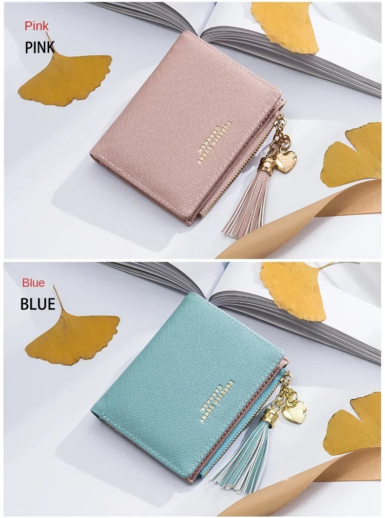 Women's Fashion Wallets Tassel Short Wallet For Woman Zipper Mini rfid Coin Purse Ladies Small Wallet Female Leather Card Holder