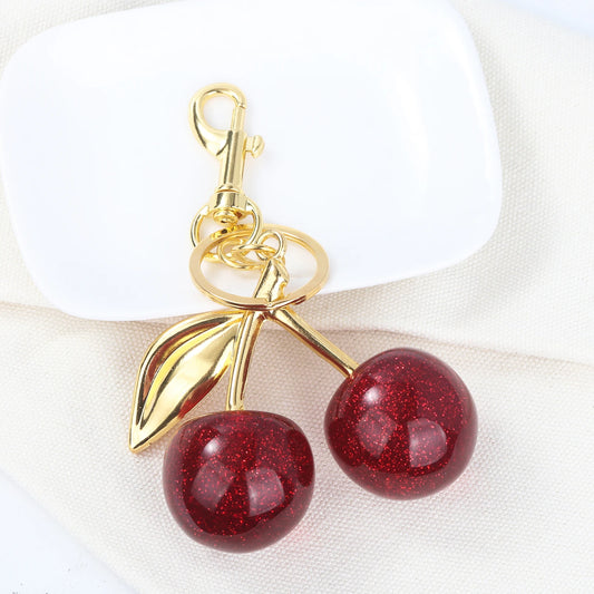 Fashion Delicious Red Cherry Keychain Summer Fruits Cherries Pendant Keyring For Women Men Jewelry Bag Accessories Gift - Fui Fuiu Jewelry