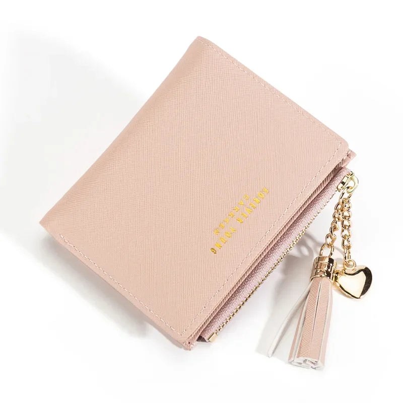 Women's Fashion Wallets Tassel Short Wallet For Woman Zipper Mini rfid Coin Purse Ladies Small Wallet Female Leather Card Holder