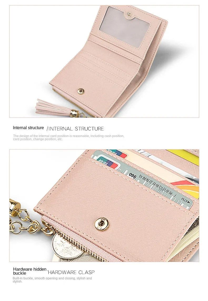 Women's Fashion Wallets Tassel Short Wallet For Woman Zipper Mini rfid Coin Purse Ladies Small Wallet Female Leather Card Holder