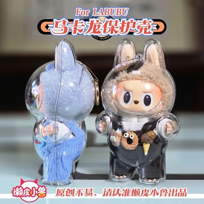 LABUBU V1 V2 transparent protective shell macaron standing protective cover dust cover doll labubu protector case - Fui Fuiu Jewelry