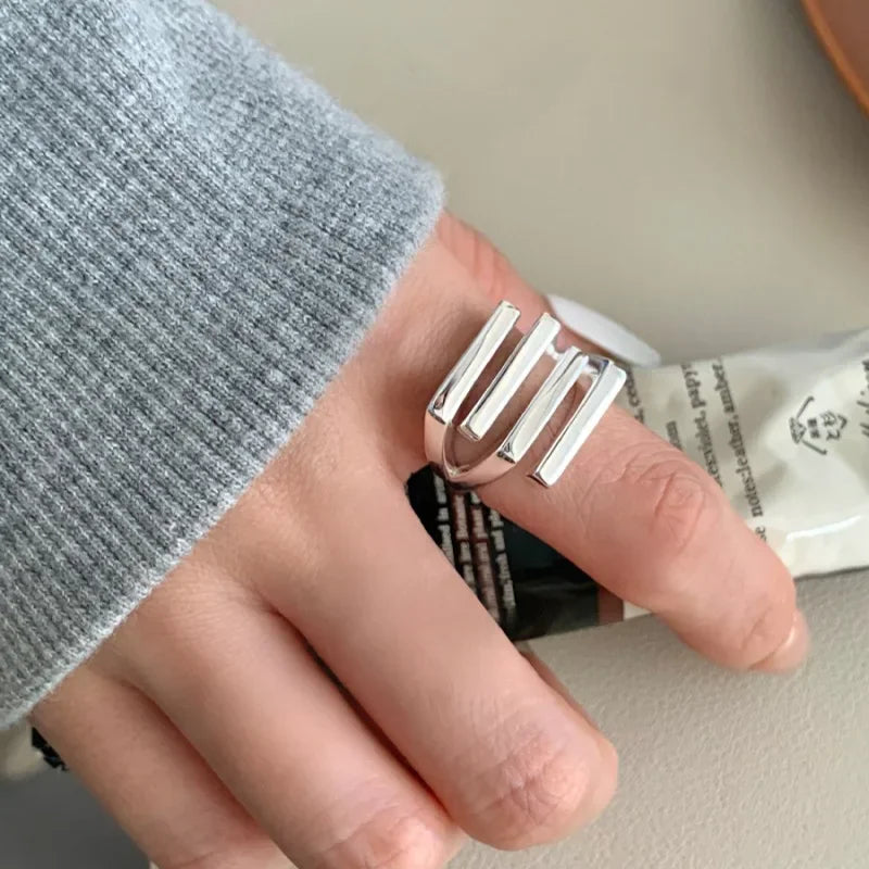 Sam Panda 925 Sterling Silver Rings For Women Men Fine Jewelry Finger Adjustable Open Vintage Chain Ring For Party Birthday Gift