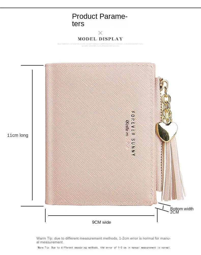 Women's Fashion Wallets Tassel Short Wallet For Woman Zipper Mini rfid Coin Purse Ladies Small Wallet Female Leather Card Holder