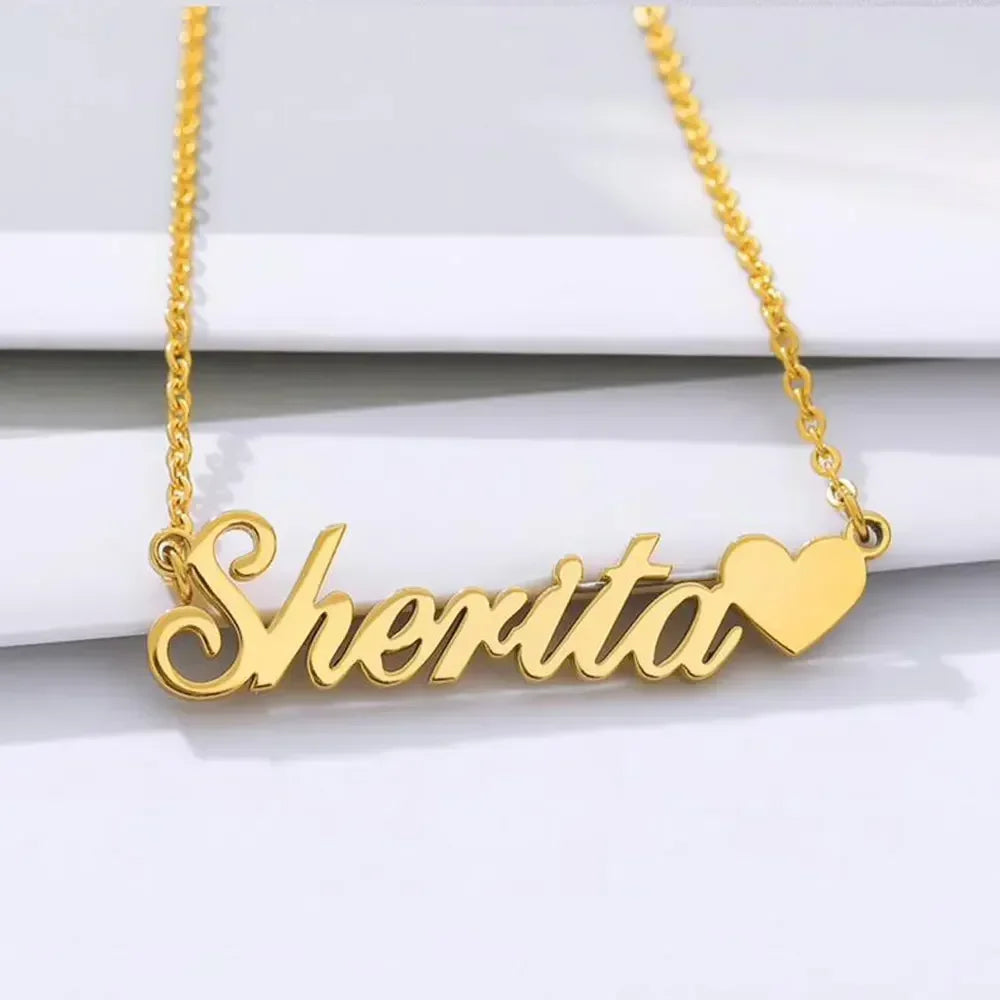 Custom Name with Heart Necklace for Women Stainless Steel Jewelry  Personalized Letter Pendant Gold Chains Choker Christmas Gift - Fui Fuiu Jewelry
